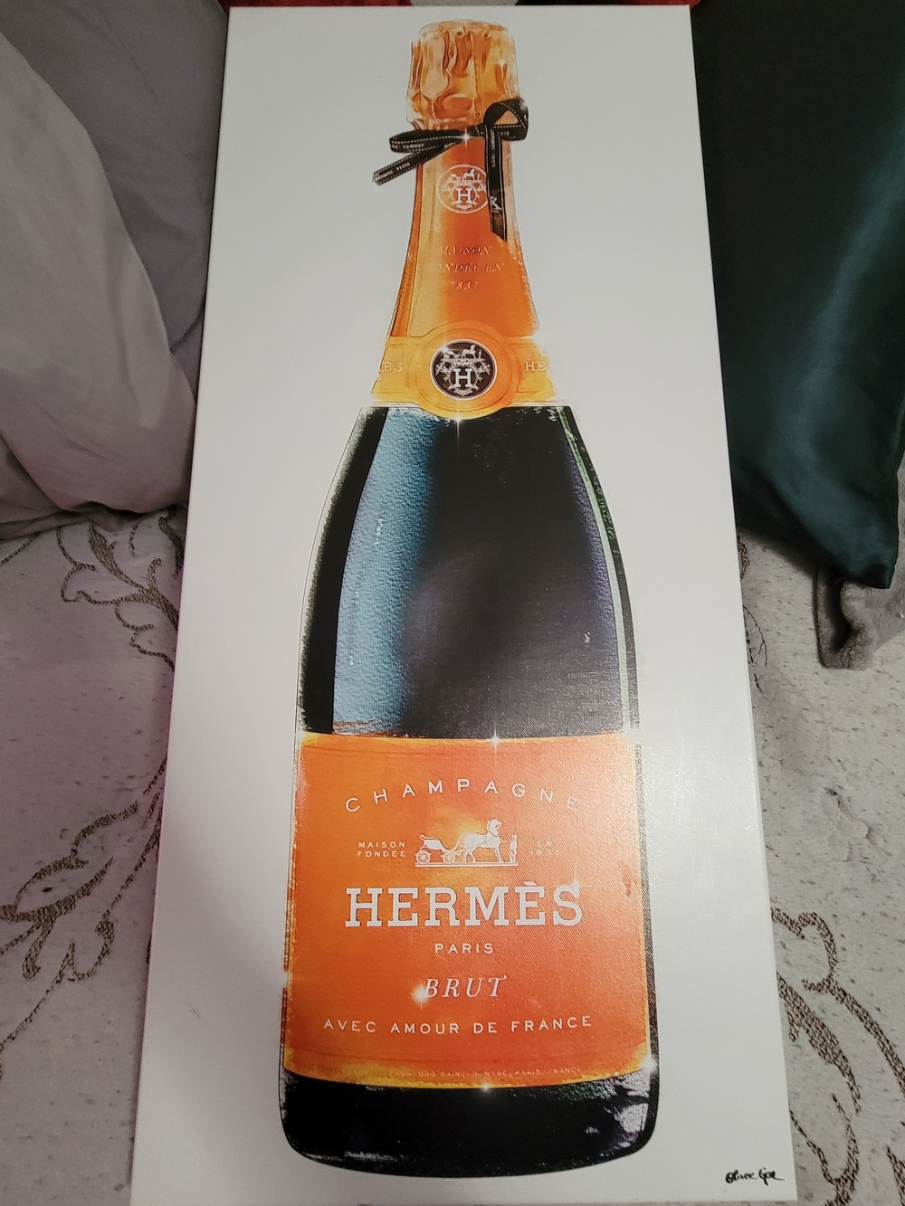 Oliver Gal Champagne Bottle Print - Orange, Black, Gold
